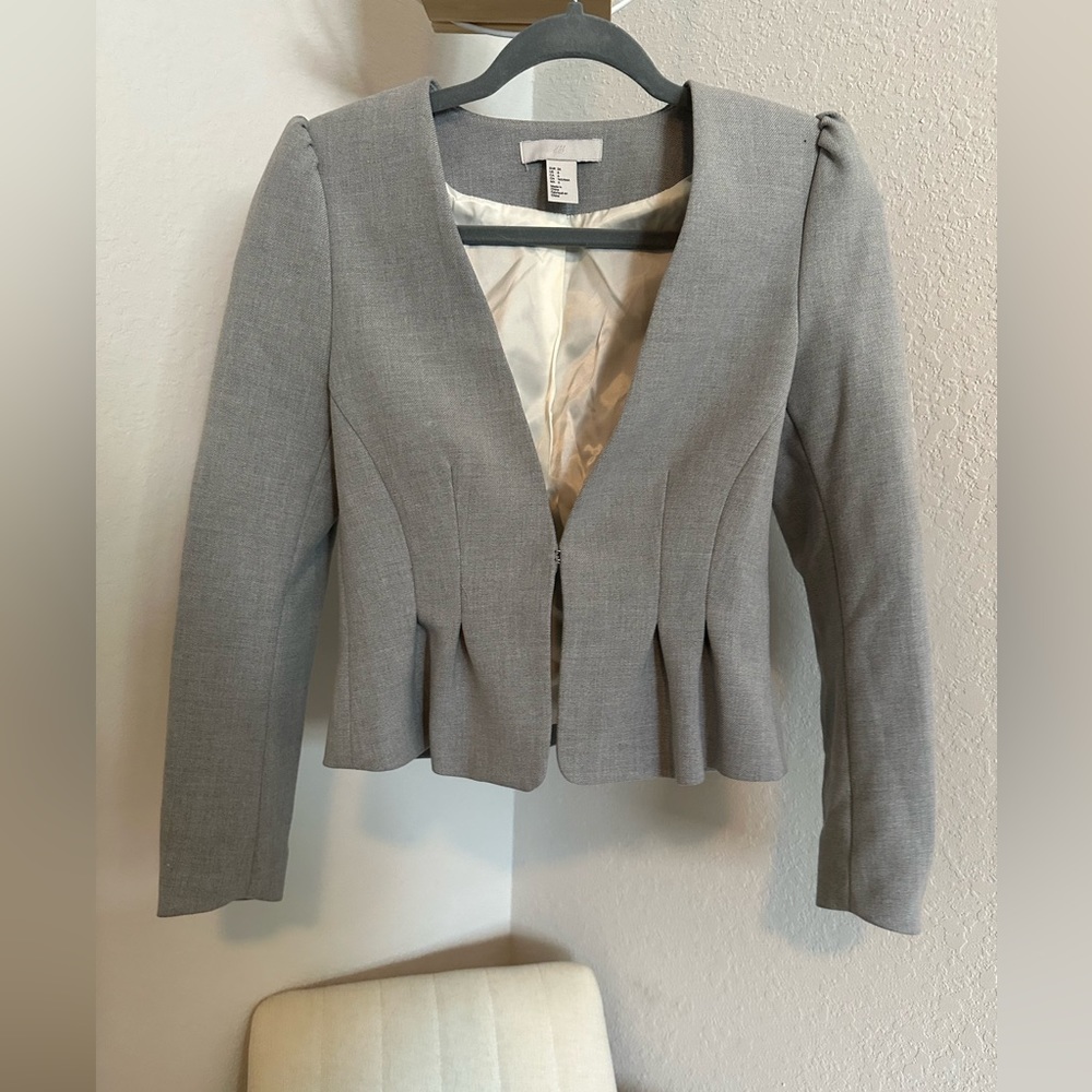 Grey Cropped Peplum Blazer